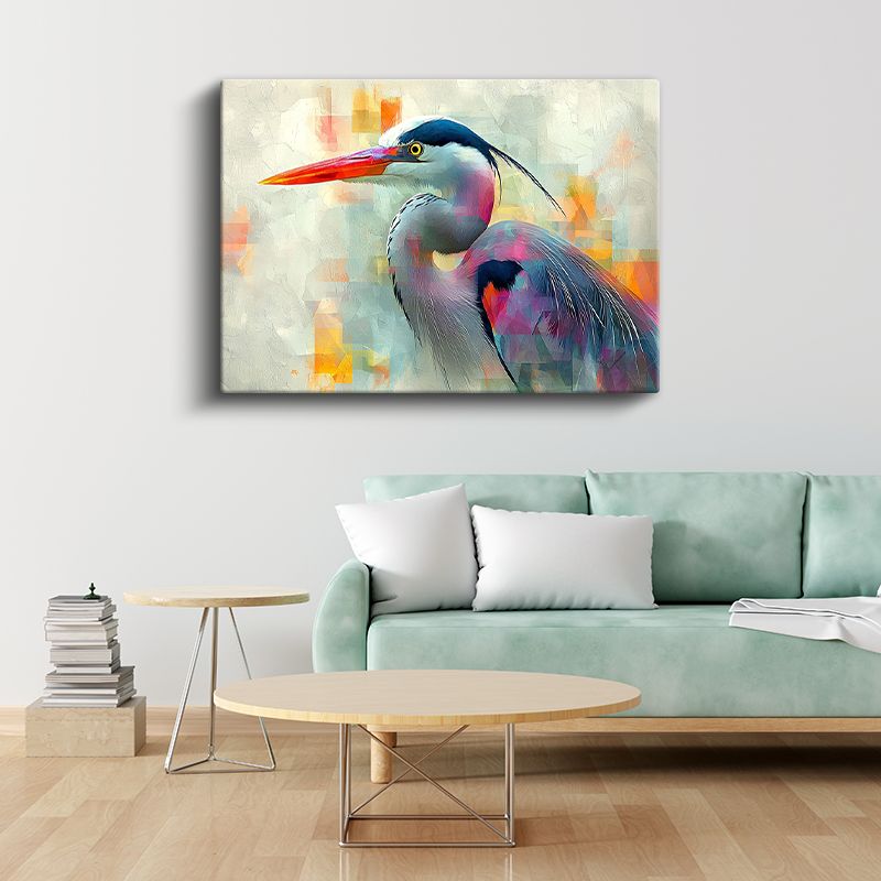 Renkli Balıkçıl - Modern Sanat Esintili Kuş Portresi Kanvas Tablo