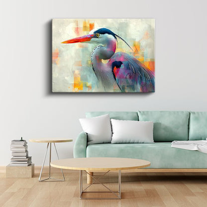 Renkli Balıkçıl - Modern Sanat Esintili Kuş Portresi Kanvas Tablo