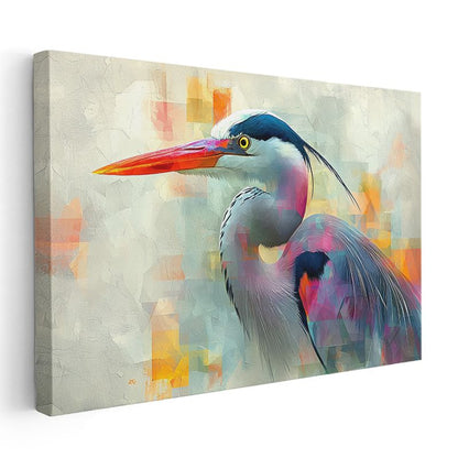 Renkli Balıkçıl - Modern Sanat Esintili Kuş Portresi Kanvas Tablo