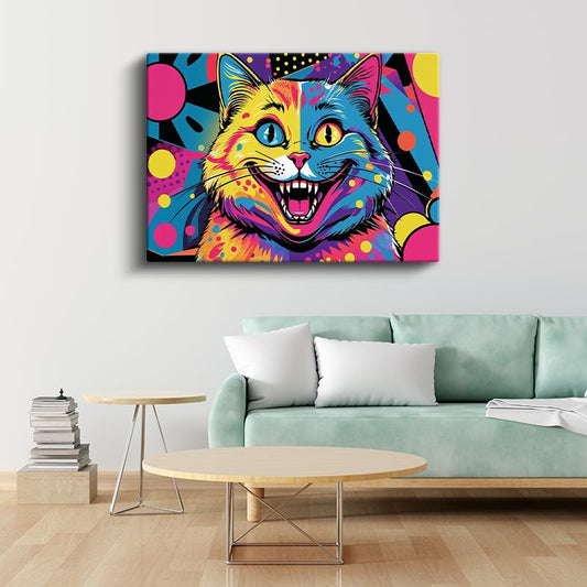 Pop-Art Kedi - Renkli Çılgın Bakış Kanvas Tablo