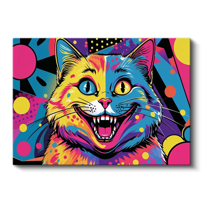 Pop-Art Kedi - Renkli Çılgın Bakış Kanvas Tablo