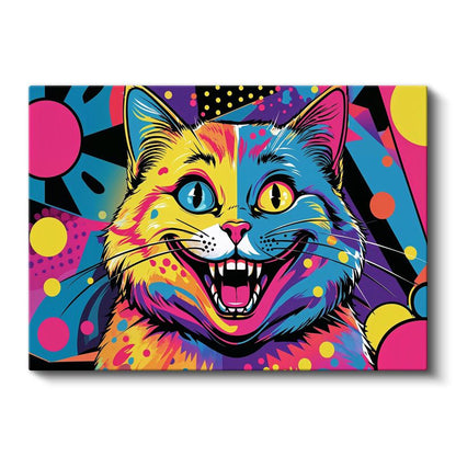 Pop-Art Kedi - Renkli Çılgın Bakış Kanvas Tablo