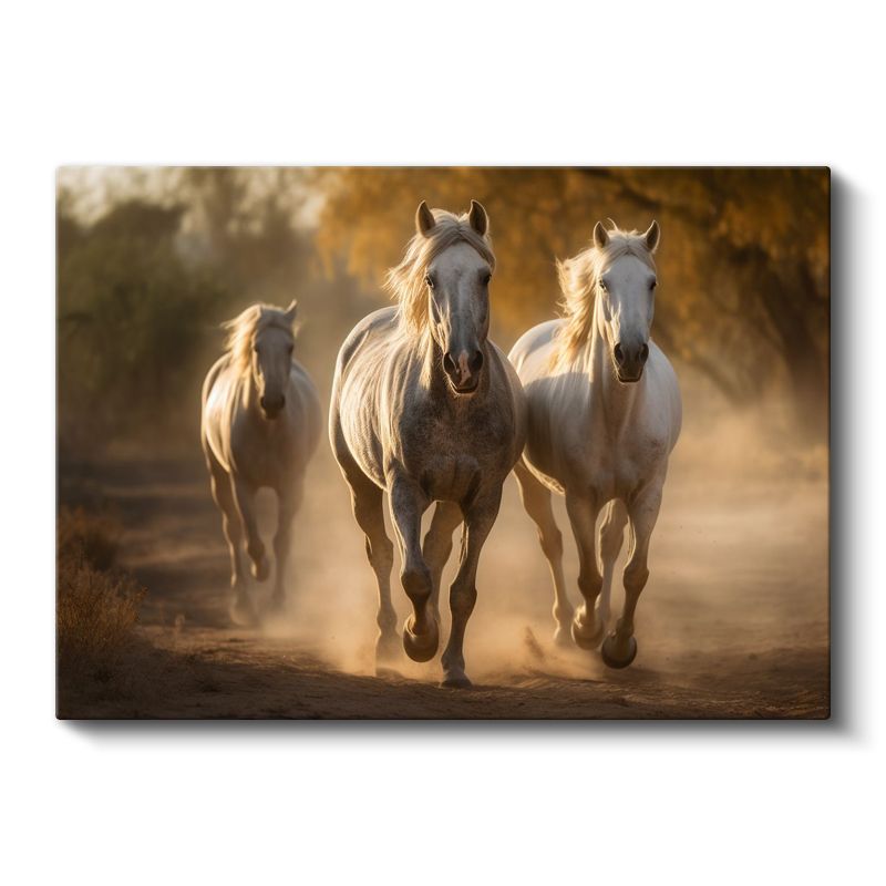 Beyaz At Sürüsü - Altın Tozlu Yolda Koşu Kanvas Tablo