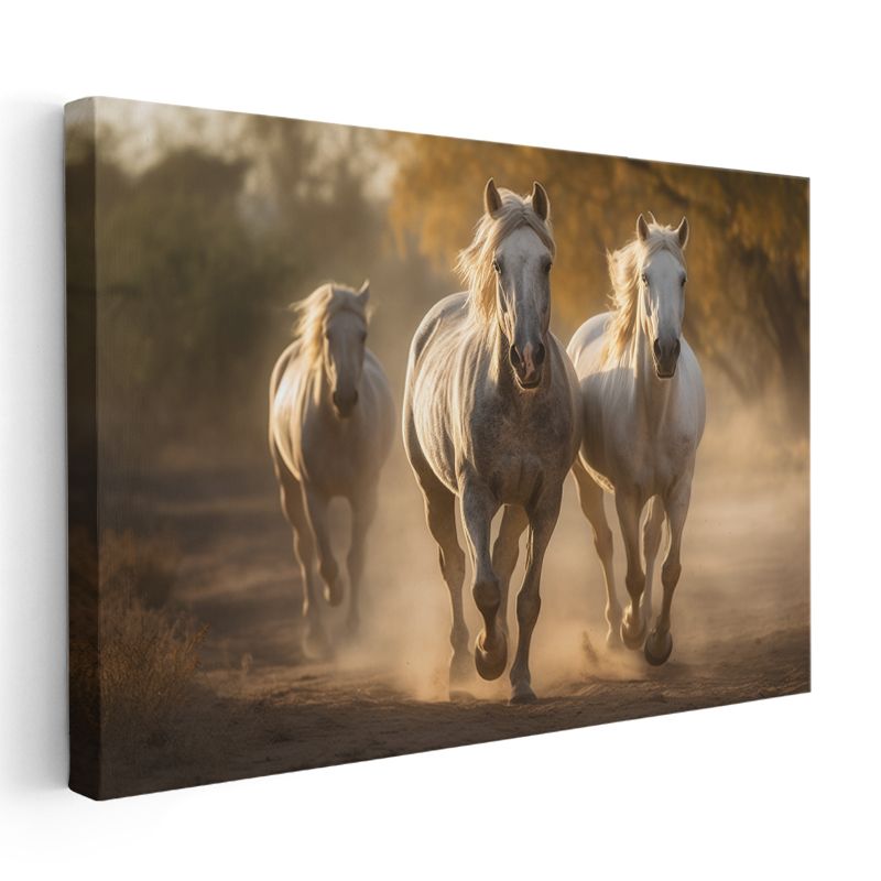 Beyaz At Sürüsü - Altın Tozlu Yolda Koşu Kanvas Tablo