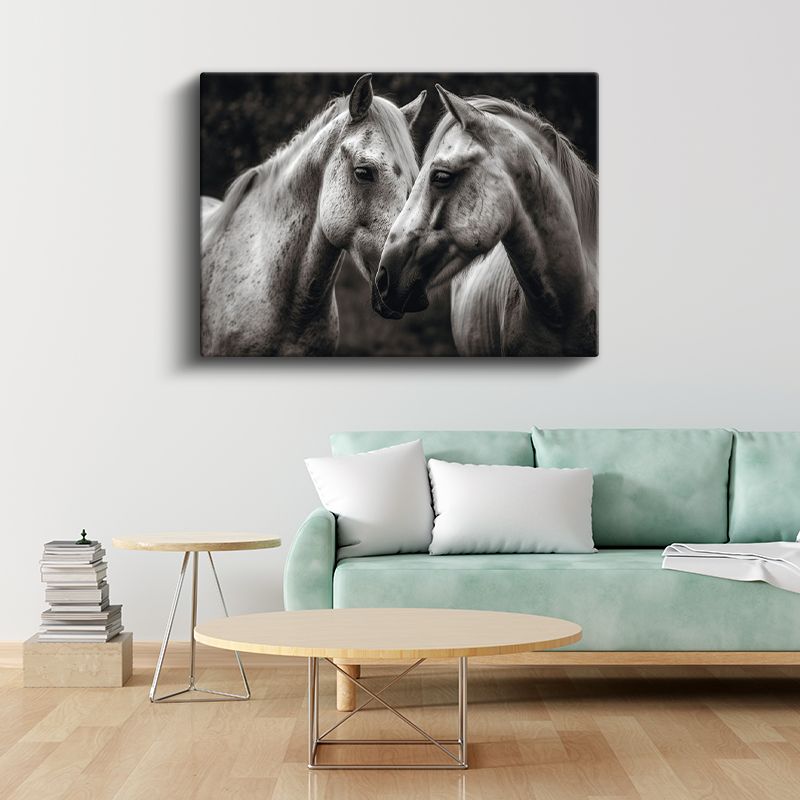 Sevgi Dolu Atlar - Siyah Beyaz Duygusal Portre Kanvas Tablo