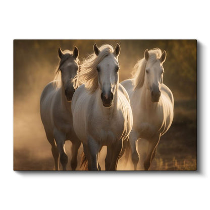Asil Beyaz Atlar - Altın Işıklı Tozlu Patikada Kanvas Tablo