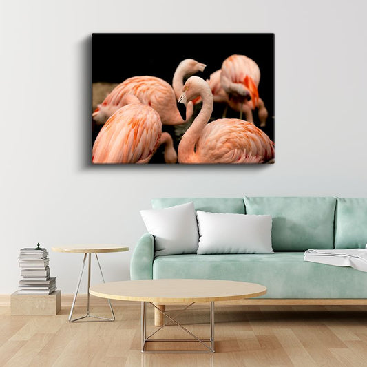 Pembe Flamingolar - Zarif Duruş Kanvas Tablo