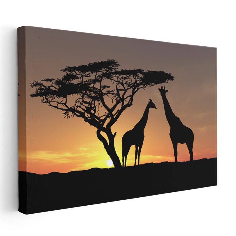 Zürafa Silüetleri - Afrika Gün Batımı Kanvas Tablo