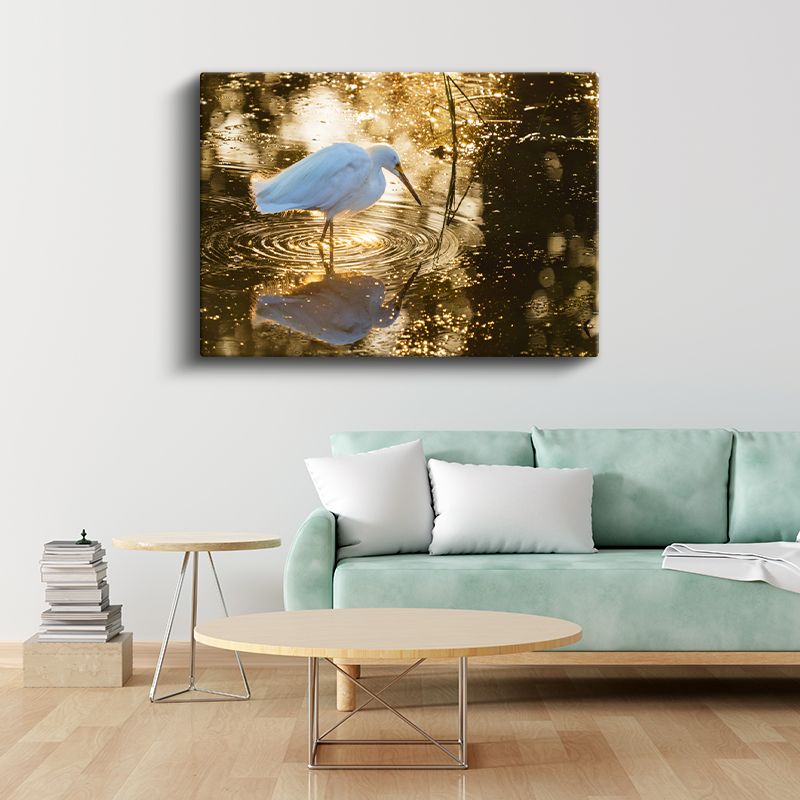 Altın Suda Balıkçıl - Işıltılı Yansıma Kanvas Tablo