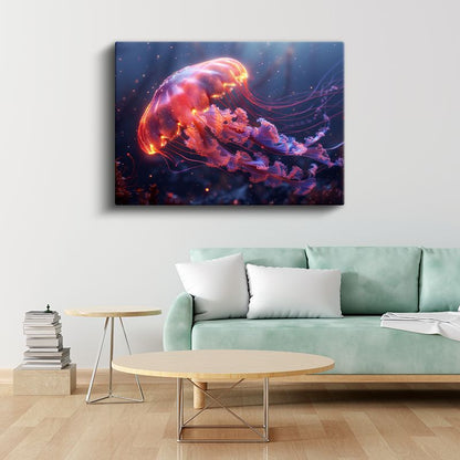 Işıltılı Denizanası - Kırmızı Mor Tonlarda Büyüleyici Dans Kanvas Tablo