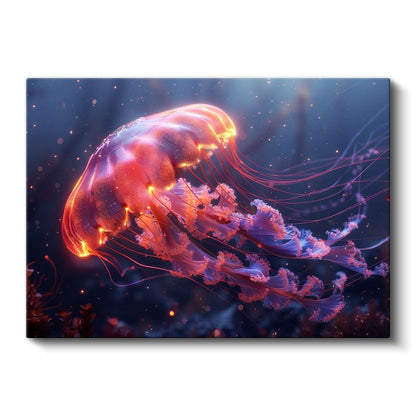 Işıltılı Denizanası - Kırmızı Mor Tonlarda Büyüleyici Dans Kanvas Tablo