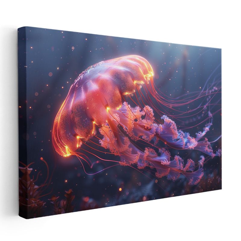 Işıltılı Denizanası - Kırmızı Mor Tonlarda Büyüleyici Dans Kanvas Tablo