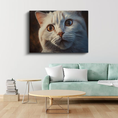 Beyaz Kedi - Derin Bakışlı Portre Kanvas Tablo