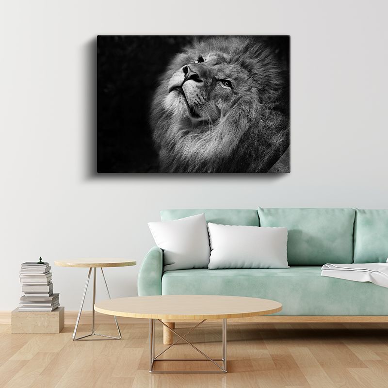 Asil Aslan - Yukarı Bakan Siyah Beyaz Portre Kanvas Tablo