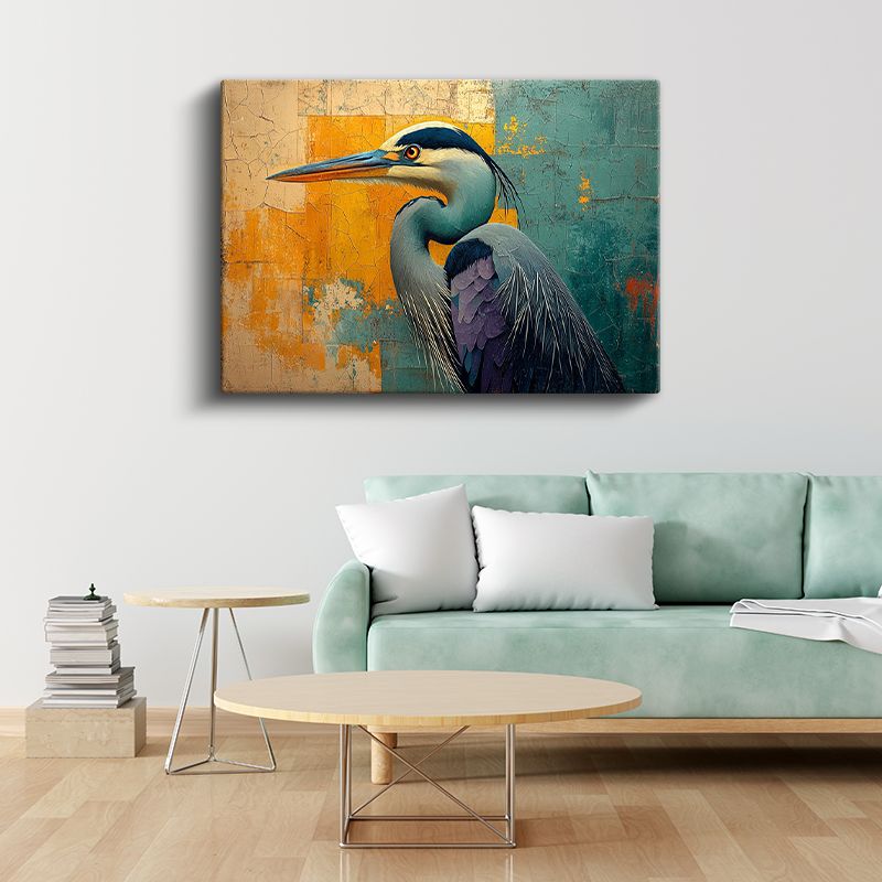 Sanatsal Balıkçıl - Kontrast Renkli Kuş Portresi Kanvas Tablo