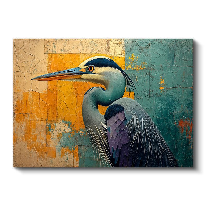 Sanatsal Balıkçıl - Kontrast Renkli Kuş Portresi Kanvas Tablo