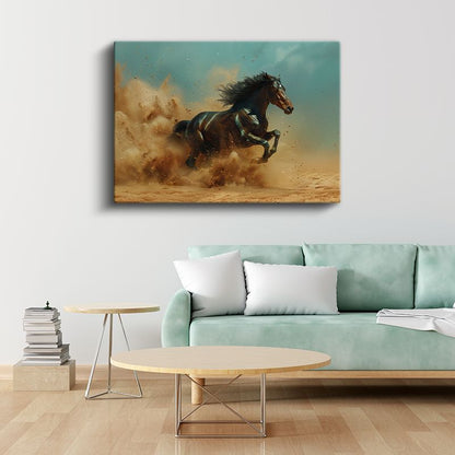 Çöl Atı - Kumda Güçlü Koşu Kanvas Tablo