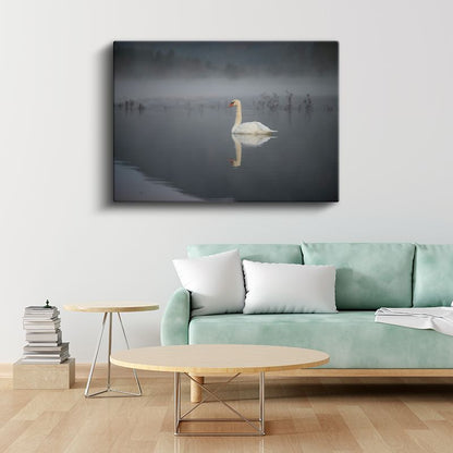 Sisli Göldeki Kuğu - Huzur Dolu Yansıma Kanvas Tablo