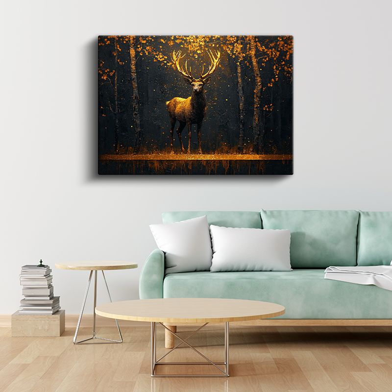 Orman Geyiği - Altın Işıklı Heybetli Duruş Kanvas Tablo