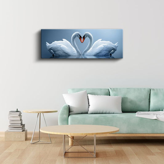 Aşk Kuğuları - Zarif Kalp Oluşturan Beyaz Kuğular Kanvas Tablo