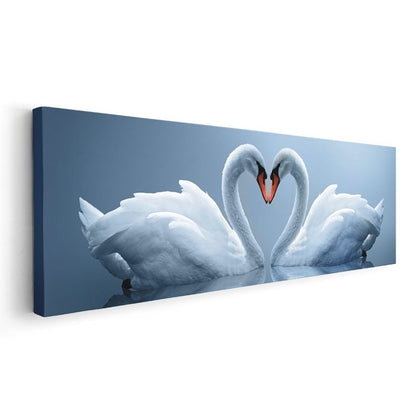 Aşk Kuğuları - Zarif Kalp Oluşturan Beyaz Kuğular Kanvas Tablo