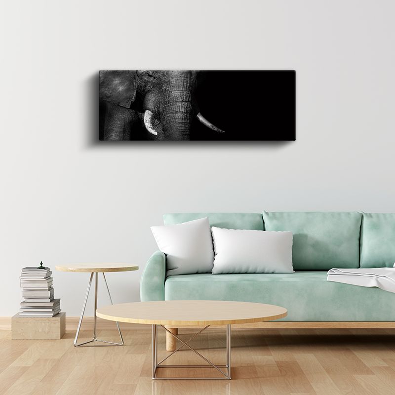 Asil Fil - Siyah Beyaz Dramatik Fil Portresi Kanvas Tablo