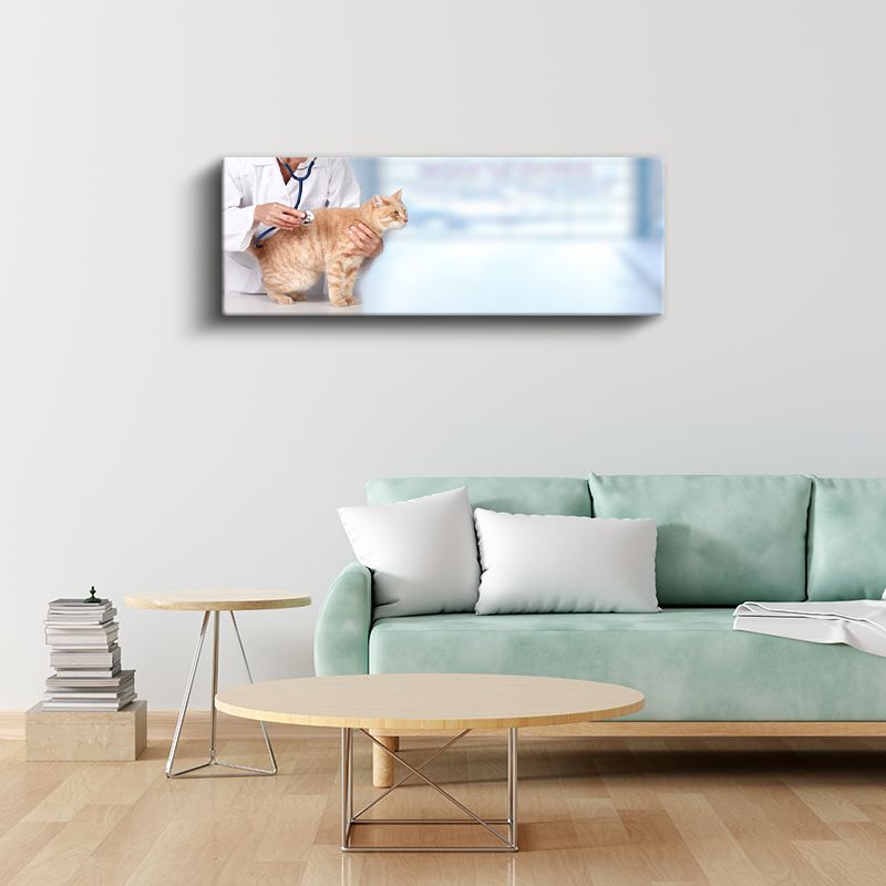 Veteriner Kedisi - Muayene Olan Sevimli Kızıl Kedi Kanvas Tablo