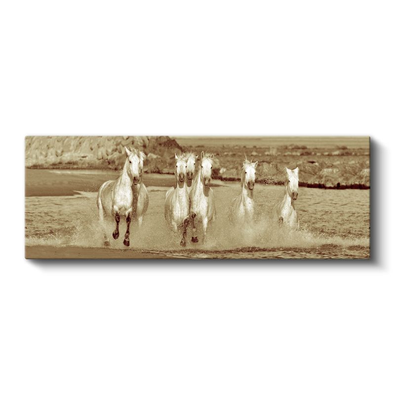 Nostaljik Koşu - Sepya Tonlarında Özgür Atlar Kanvas Tablo