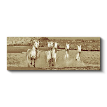 Nostaljik Koşu - Sepya Tonlarında Özgür Atlar Kanvas Tablo