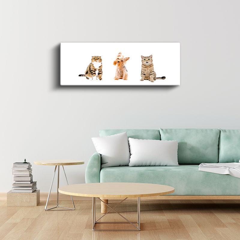 Evcil Dostlar - Sevimli Kediler ve Köpek Üçlüsü Kanvas Tablo
