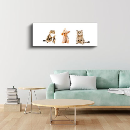 Evcil Dostlar - Sevimli Kediler ve Köpek Üçlüsü Kanvas Tablo