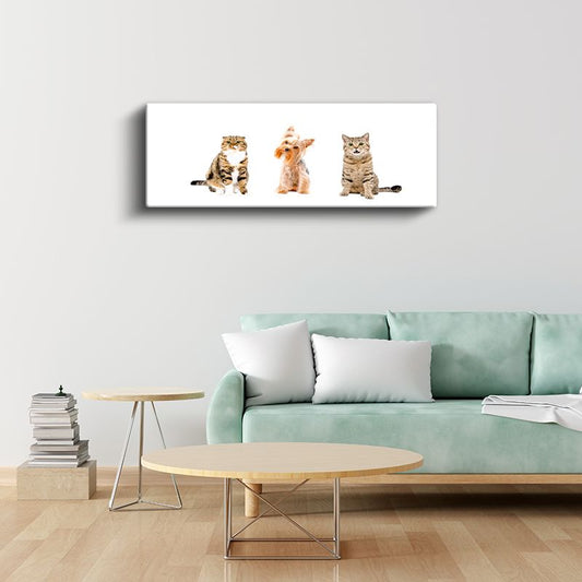 Evcil Dostlar - Sevimli Kediler ve Köpek Üçlüsü Kanvas Tablo