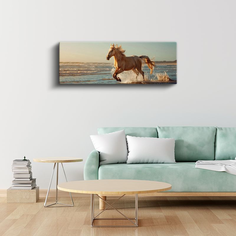 Sahil Koşusu - Altın Renkli Özgür At Kanvas Tablo