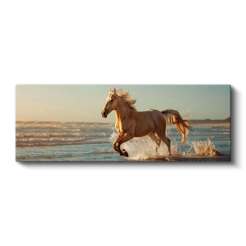 Sahil Koşusu - Altın Renkli Özgür At Kanvas Tablo