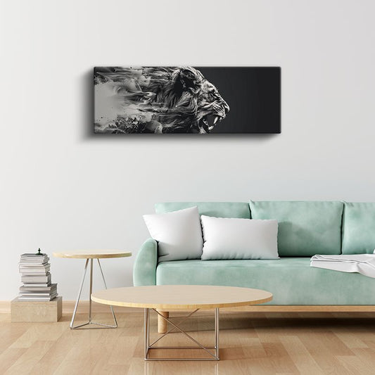 Kükreyen Aslan - Sanatsal Siyah Beyaz Aslan Portresi Kanvas Tablo