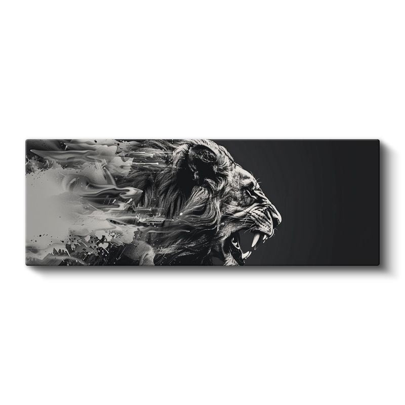 Kükreyen Aslan - Sanatsal Siyah Beyaz Aslan Portresi Kanvas Tablo