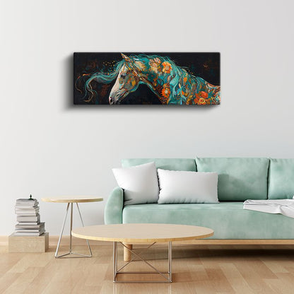 Çiçekli At - Sanatsal Desenlerle Süslenmiş Renkli At Portresi Kanvas Tablo