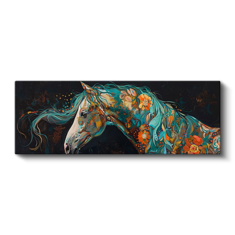 Çiçekli At - Sanatsal Desenlerle Süslenmiş Renkli At Portresi Kanvas Tablo