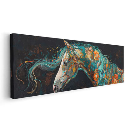 Çiçekli At - Sanatsal Desenlerle Süslenmiş Renkli At Portresi Kanvas Tablo