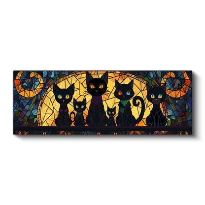 Kedi Ailesi - Vitray Desenli Farklı Boyutlarda Kediler Kanvas Tablo