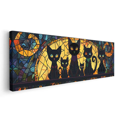 Kedi Ailesi - Vitray Desenli Farklı Boyutlarda Kediler Kanvas Tablo