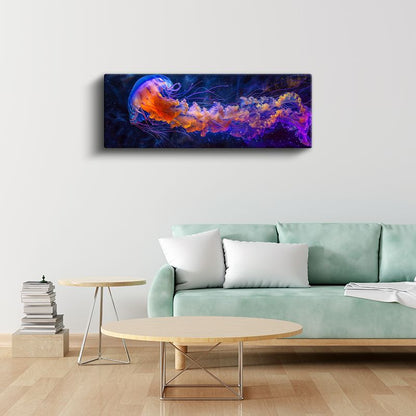 Derin Denizanası - Mor ve Turuncu Tonlarında Denizanası Kanvas Tablo