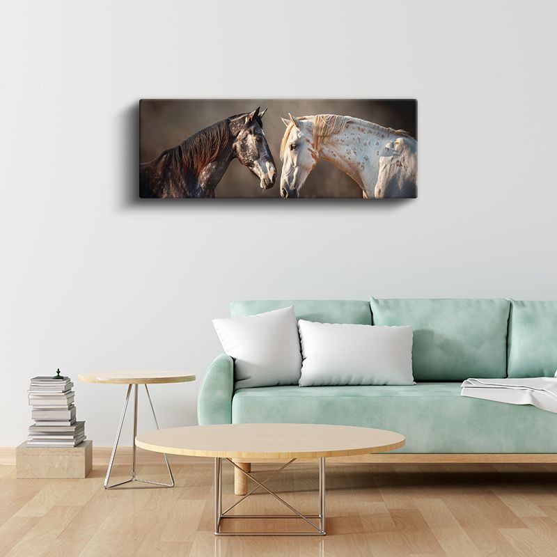 İkili At Portresi - Karşılıklı Duran Benekli Atlar Kanvas Tablo