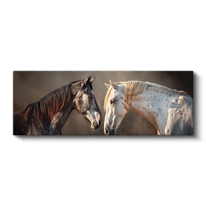 İkili At Portresi - Karşılıklı Duran Benekli Atlar Kanvas Tablo
