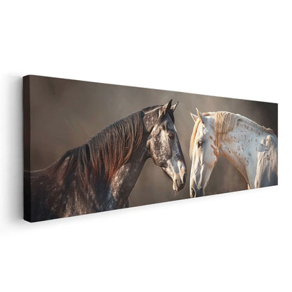 İkili At Portresi - Karşılıklı Duran Benekli Atlar Kanvas Tablo