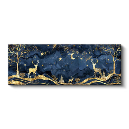 Gece Geyikleri - Yıldızlı Gökyüzü Altında Altın Geyikler Kanvas Tablo