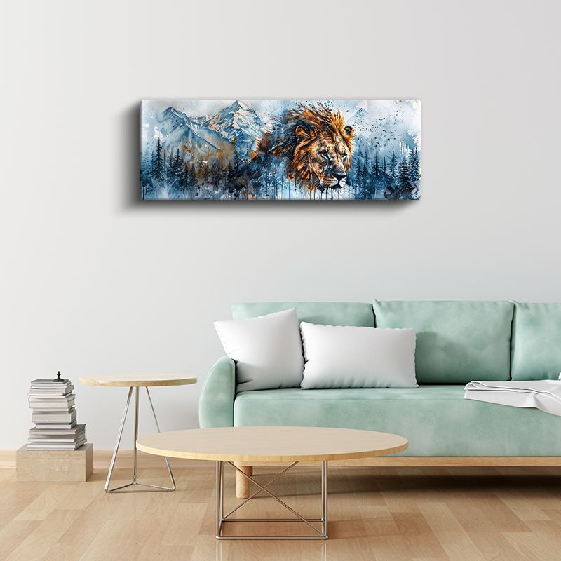 Dağların Kralı - Suluboya Efektli Aslan Portresi Kanvas Tablo