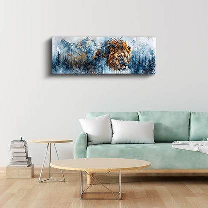 Dağların Kralı - Suluboya Efektli Aslan Portresi Kanvas Tablo