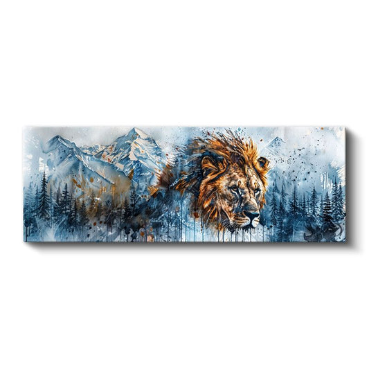 Dağların Kralı - Suluboya Efektli Aslan Portresi Kanvas Tablo