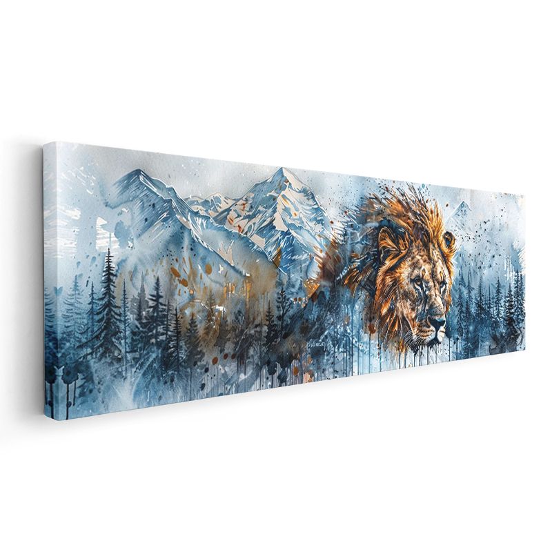 Dağların Kralı - Suluboya Efektli Aslan Portresi Kanvas Tablo
